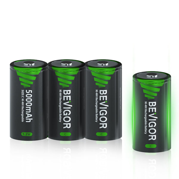 BEVIGOR Rechargeable C Batteries, 5000Mah 1.2V Nimh Precharged C Cell Batteries,Low Self Discharge Recharge up to 1300X Times,4 Pack for