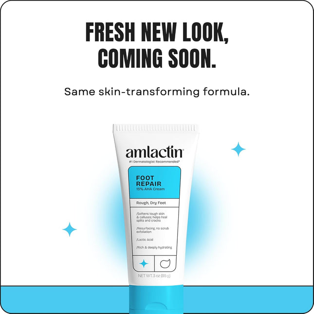 Amlactin Foot Repair Cream - 3 Oz Cream for Dry Cracked Heels with 15% Lactic Acid - Exfoliator and Moisturizer for Dry 