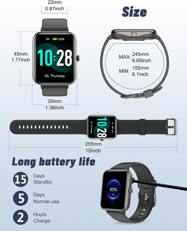 GRV Smart Watch for Ios and Android Phones (Answer/Make Calls), Watches for Men Women IP68 Waterproof Smartwatch Fitness Tracker Watch with Heart