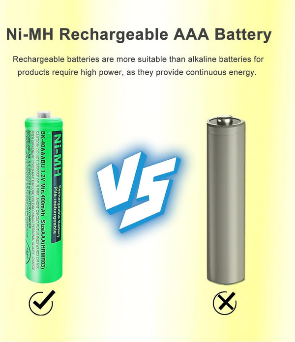 BK-40AAABU NI-MH AAA Rechargeable Battery 1.2V 400Mah 4Pack Nimh AAA Batteries for Panasonic Cordless Phones, Remote Controls, Electronics