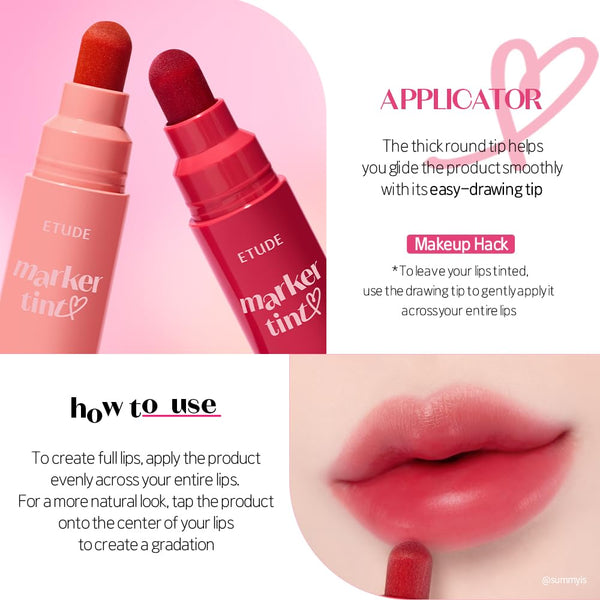ETUDE Dear Darling Marker Tint #7 Peach Apricot (5g) | Hydrating & Long Lasting Lip Stain | High Pigmented Lip Maker with Easy Drawing Tip |