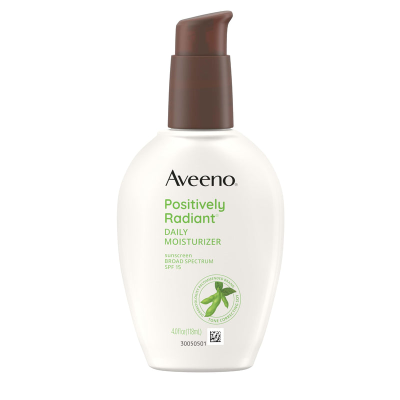 Aveeno Positively Radiant Daily Face Moisturizer with SPF 15 Sunscreen, Hydrating Facial Moisturizer with Soy Extract to Improve Skin Tone and