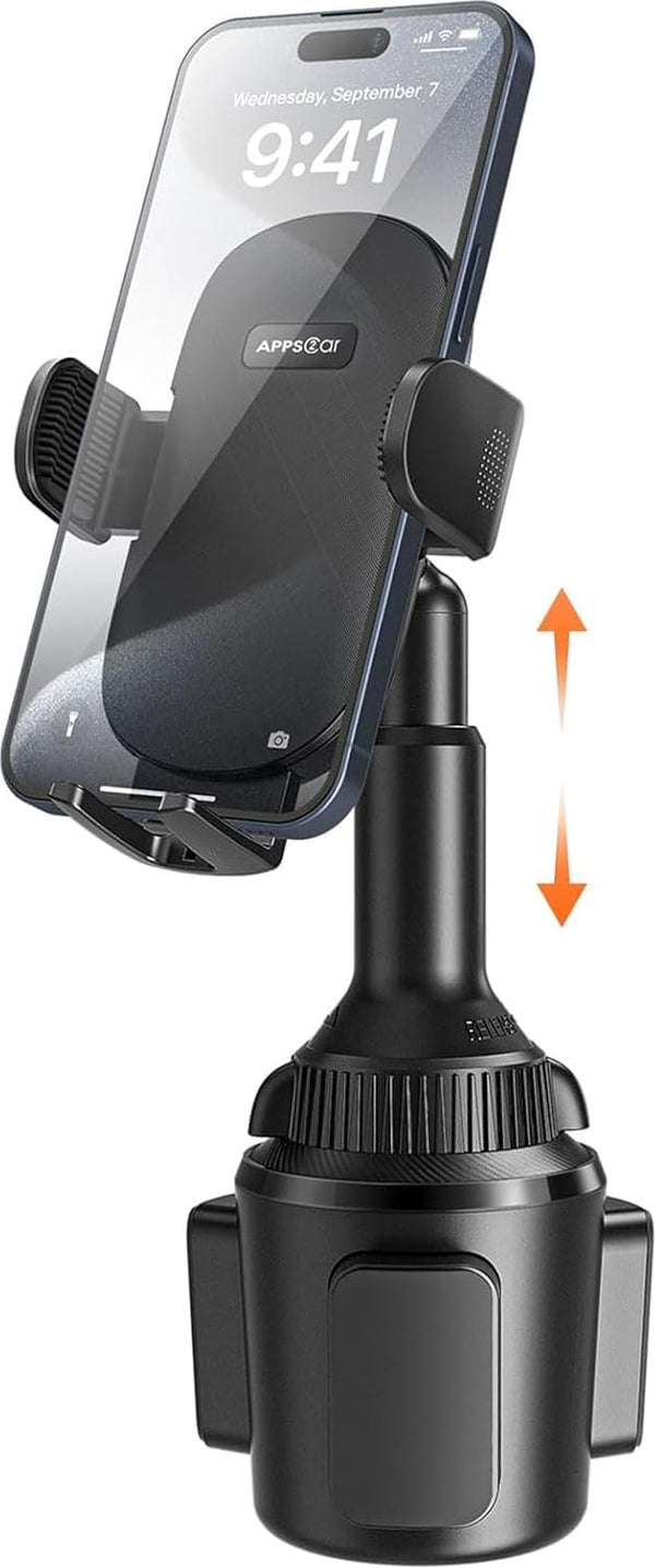 Apps2Car Universal Car Cup Phone Holder | Quick Extension Long Arm | 360Â° Swivel | Adjustable for Iphone, Samsung, Google, and All Smartphones |