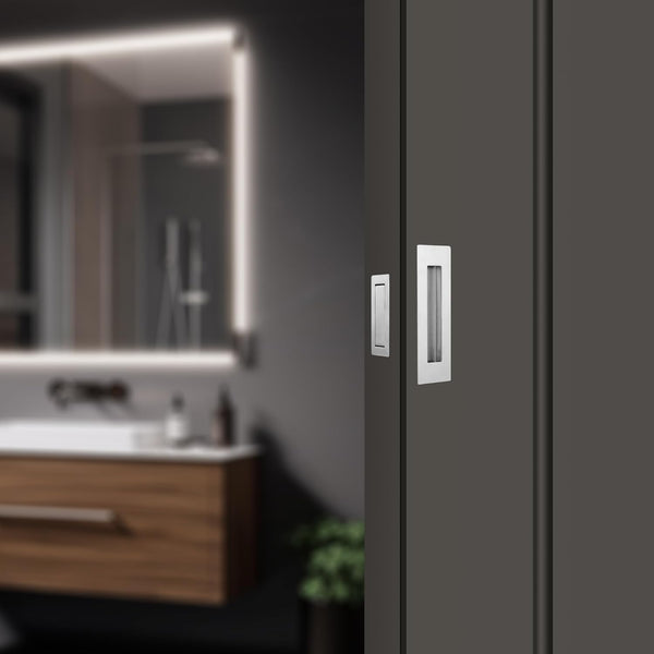 Pocket Door Pull and Edge Set, Stainless Steel Hardware Recessed Handle, Sliding Door Finger Flush Pull (Brushed Steel, 3 Pack)
