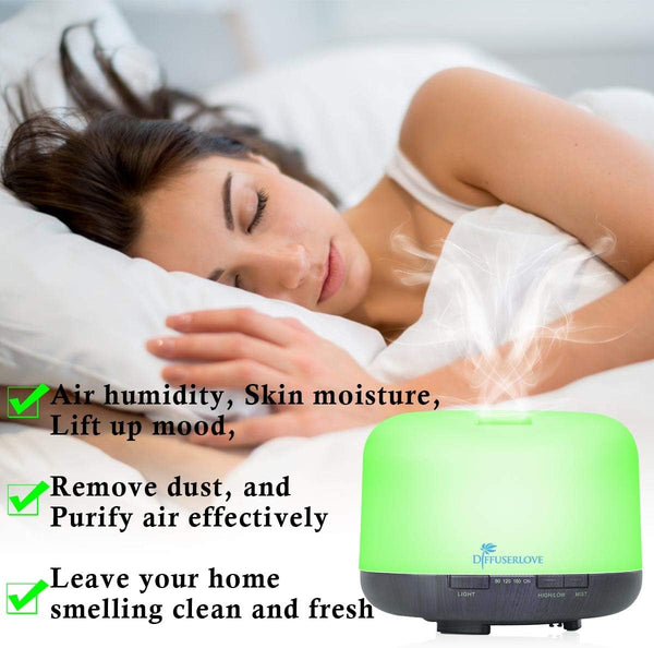 Diffuserlove Essential Oil Diffuser 500ML Aromatherapy Diffuser Mist Humidifiers 7 Color LED Lights Diffusers for Home Office Bedroom (Size:6.7" L