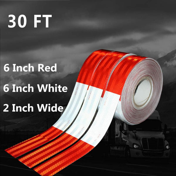 WAENLIR 2 Inch X 30 Feet Reflective Safety Tape DOT-C2 Waterproof Red and White Adhesive Conspicuity Tape for Trailer, Outdoor, Cars, Trucks
