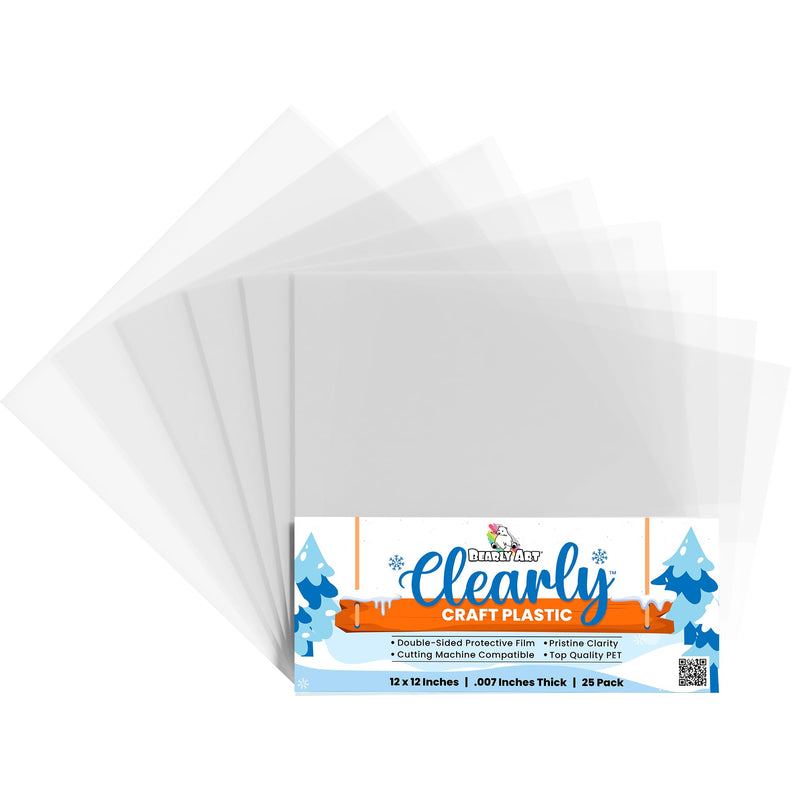 Bearly Art Clearly Craft Plastic - Crystal Clear Acetate Sheets for Crafts 12X12 - .007" - BPA Free - Compatible with Cricut and More - 25 Pack