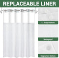 No Hook Grey Shower Curtain with Snap in Fabric Liner Set - Hotel Style with See through Mesh Top Window, Modern Geometric Waterdrop