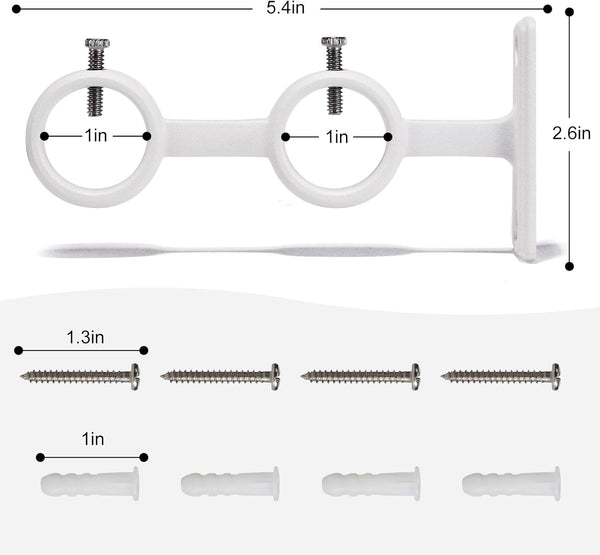 Goowin Double Curtain Rod Holder, 2Pcs Brackets Hooks for Living Room, Bedroom Drapery Rods (White)