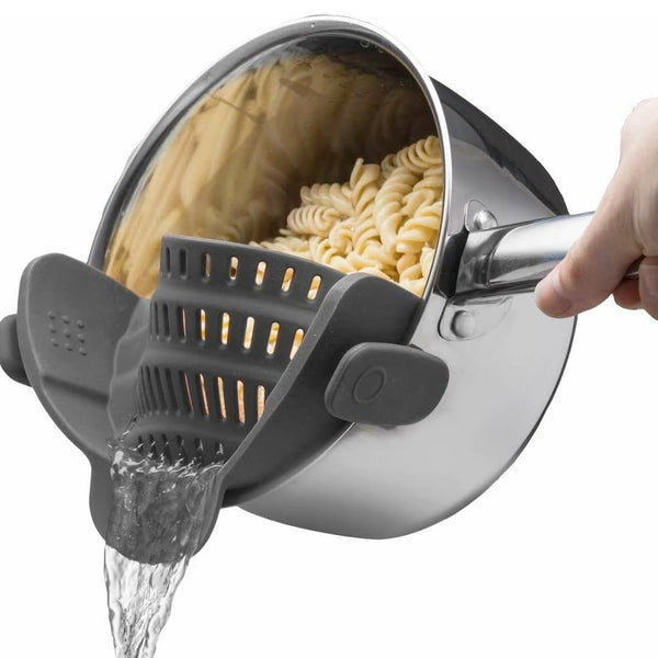 Kitchen Gizmo Snap N' Strain - Silicone Pasta Strainer Clip-On for Pots and Pans - Heat Resistant Colander for Vegetables and Noodles - Kitchen