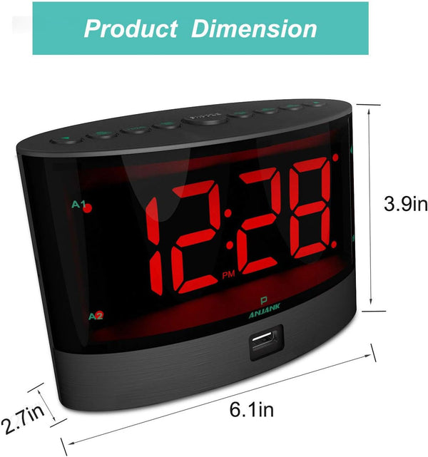 ANJANK Extra Loud Alarm Clock for Heavy Sleepers, Wireless Bed Shaker, Vibrating Dual Alarm, Deaf and Hearing-Impaired, Adjustable