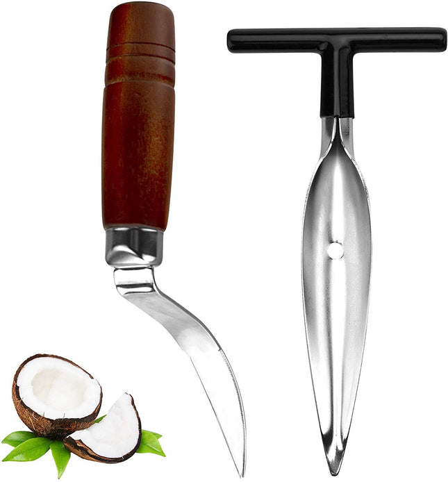 2 PCS Coconut Opener Tool Set Coconut Meat Remover Stainless Steel Coconut Opener Scraper Knife Coconut Punch Tool with 