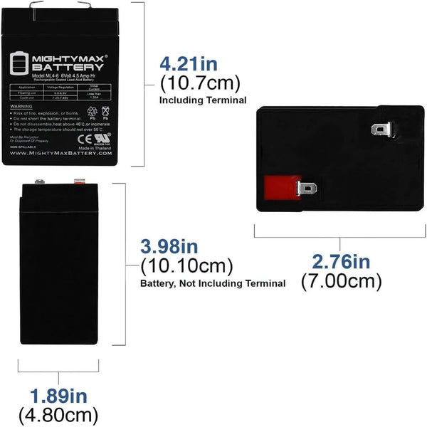 Mighty Max Battery ML4-6 - 6V 4.5AH 3FM4 Replacement Battery with F1 Terminal