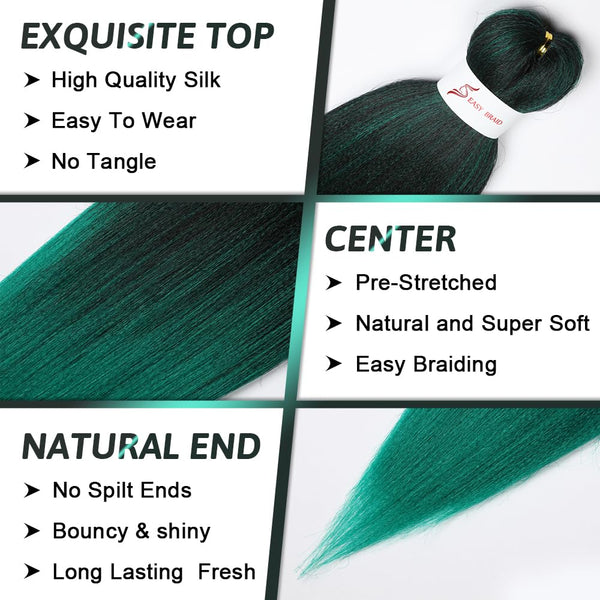 Green Pre Stretched Braiding Hair 26 Inch Braiding Hair Extensions Hot Water Setting Synthetic Hair Pre Stretched Crochet Braids Hair(26 Inch,3