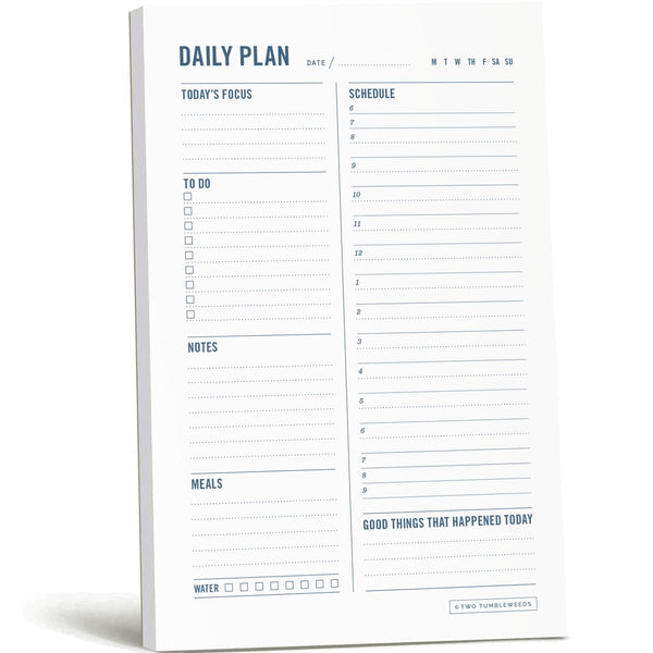 Two Tumbleweeds Daily Planner Notepad with Hourly Schedule - ADHD Planner, Time Block Planning Pad, Desktop to Do List, College Supplies - 6 X 9â