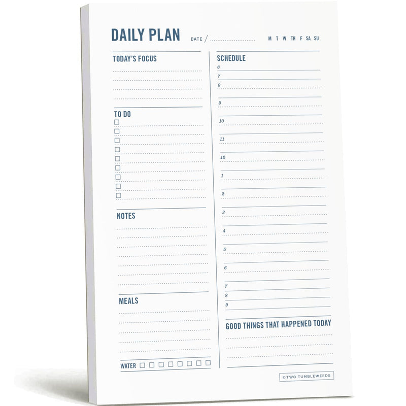 Two Tumbleweeds Daily Planner Notepad with Hourly Schedule - ADHD Planner, Time Block Planning Pad, Desktop to Do List, College Supplies - 6 X 9â