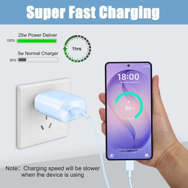 Super Fast Charger Type C,25W PD USB C Wall Charger Block & C to C Cable 6.6Ft for Samsung Galaxy S25/S24 Ultra/S24/S24+/S23