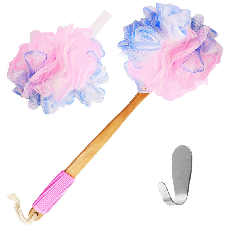 Yoove Loofah Back Scrubber W/Bamboo Charcoal Fiber Infused Bath Sponge, Wooden Handle, Luffa Pouf, Sponge Stick & Hanging Hook for Men & Women,