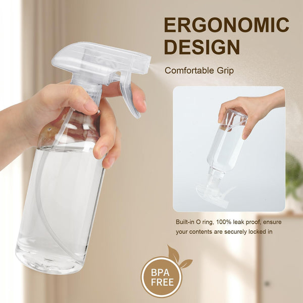 Plastic Spray Bottles, 2-Pack, 16.9 Oz, Mist & Stream, Heavy Duty Spraying, Empty Water Spray Bottle for Cleaning Solutions, Essential Oils, Hair,