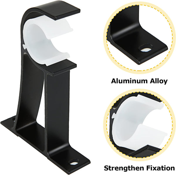 DAJAVE 10 Pack Curtain Rod Brackets, Black Curtain Rod Holders for 1 To1.4 Inch Diameter Curtain Rod, Curtain Rod Hooks with Plastic Buckle for