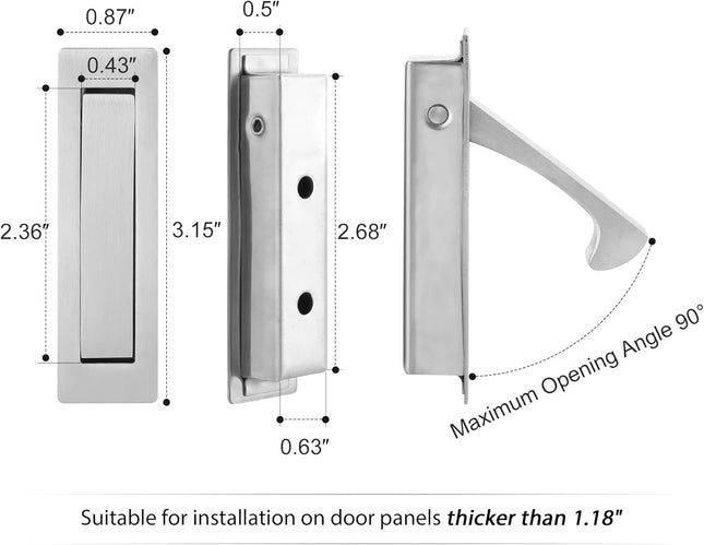 Pocket Door Pull and Edge Set, Stainless Steel Hardware Recessed Handle, Sliding Door Finger Flush Pull (Brushed Steel, 