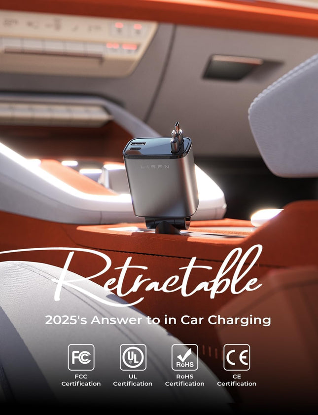 LISEN Retractable Car Charger, 69W USB C Car Accessories Adapter for Iphone 16 USB C Charger Fast Charging, Fathers Day 