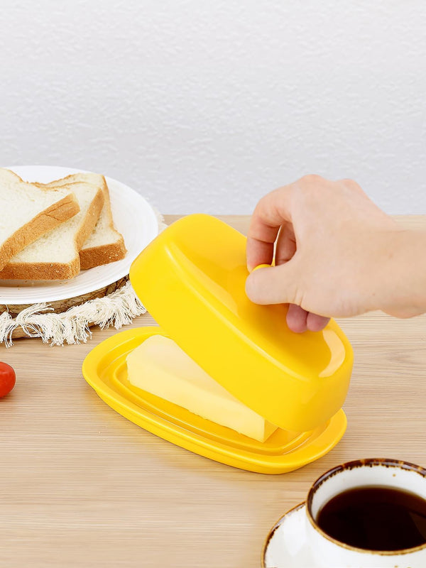 Yedio Ceramic Butter Dish with Lid for Countertop Refrigerator, 8 Inch Butter Holder with Porcelain Cover Knob Handle for East West Coast Butter