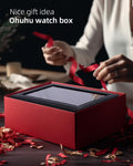 Ohuhu Watch Case, 12 Slot PU Leather Real Glass Lid, Watch Box Watch Holder Organizer Display Storage Box Soft Velvet Jewelry Box for Men and