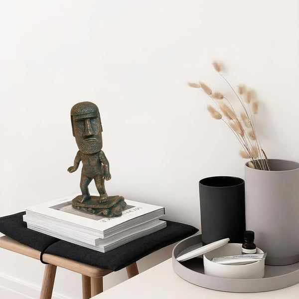 Moai Statue Decor - 6 Inch Easter Island Oranment Resin Stone Decoration for Room Accessories Antique Sculpture for Office Desktop (Surfing)