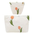 2 Pcs Makeup Bags, Large Cosmetic Bag Travel Toiletry Bag Organizer for Women, Embroidery Craft, Floral Makeup Bag Small Cosmetic Pouch Purse with