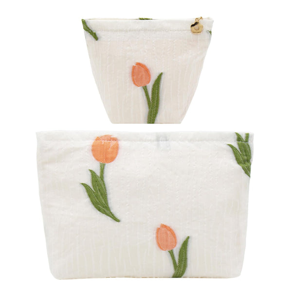 2 Pcs Makeup Bags, Large Cosmetic Bag Travel Toiletry Bag Organizer for Women, Embroidery Craft, Floral Makeup Bag Small Cosmetic Pouch Purse with