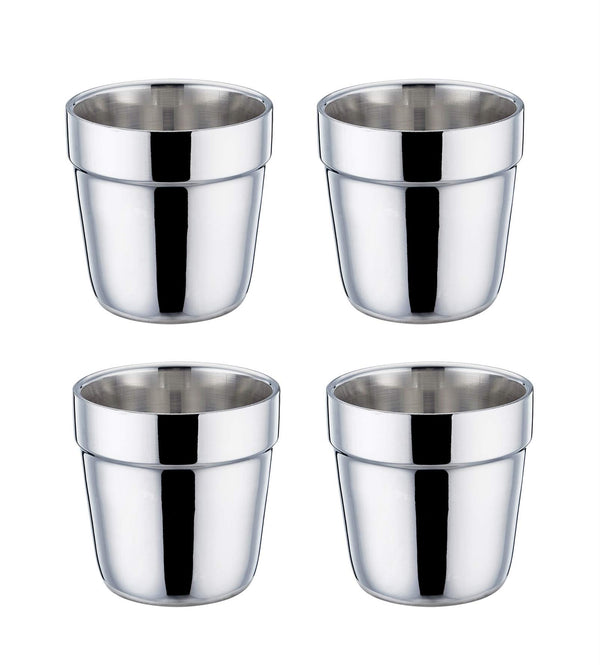 Teamfar Coffee Cup Espresso Cup Mug Set of 4, Double Wall Stainless Steel Tea Cups, Reusable & Stackable, Mirror Finish & Dishwasher Safe - 6 Ounce