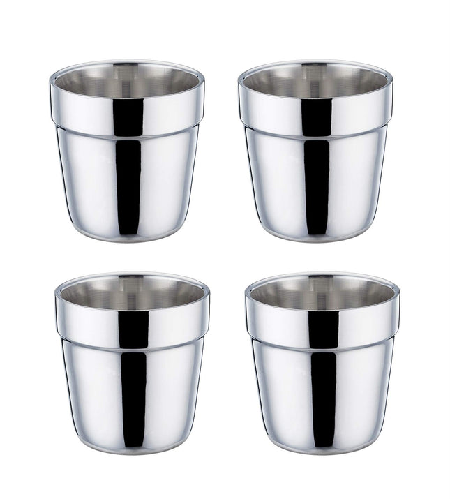 Teamfar Coffee Cup Espresso Cup Mug Set of 4, Double Wall Stainless Steel Tea Cups, Reusable & Stackable, Mirror Finish 