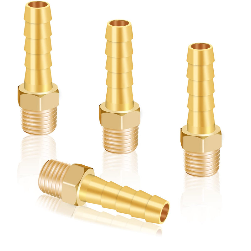 KOOTANS 4Pcs Brass Hose Barb Fittings 5/16" Hose Barb to 1/8 NPT Male Thread Air Hose Fittings Brass Quick Coupler Air M Type Adapter Connector
