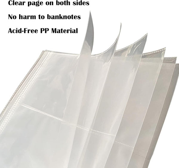 Currency Sleeves,50Pcs Page Protectors for 3 Ring Binder, 3-Pocket Banknote Sleeves, 8.5 X 11, Dollar Bill Holder for Collectors, Paper Sleeves