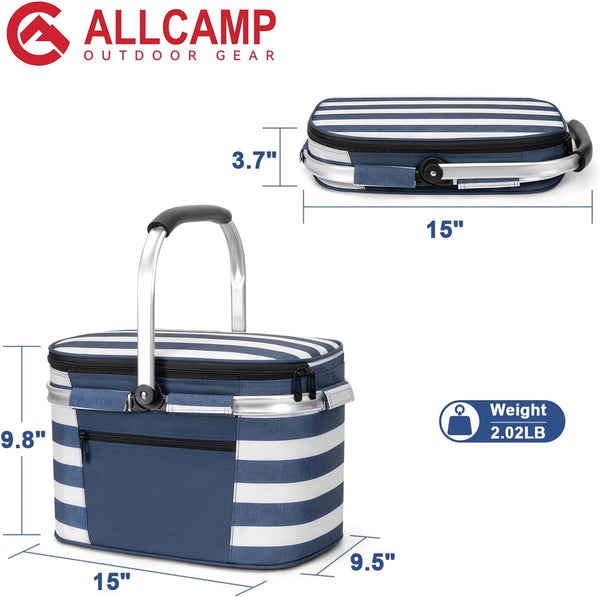 ALLCAMP Insulated Cooler Bag Portable Collapsible Picnic Basket Cooler with Sewn in Frame (Medium Cherry Pattern)