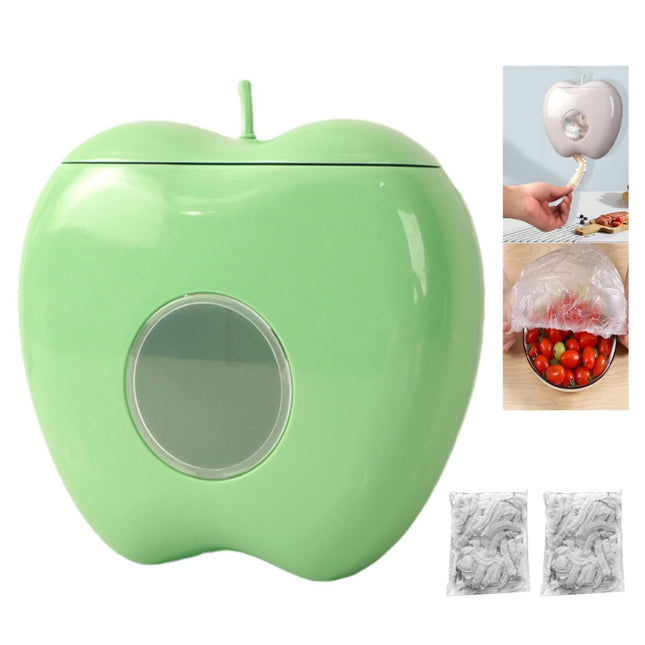 Plastic Food Wrap Storage Box with 200Pcs Fresh Keeping Bags, Kitchen Wall Mounted Wrap Bag Organizer and Storage (GREEN