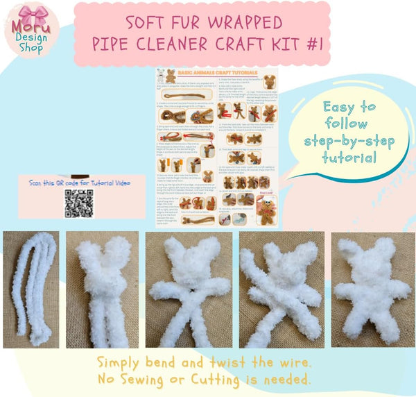 Moru Fur Pipe Cleaner Craft Kit , Soft, Thick, Long Teddy Fur-Wrapped Stem Wire for DIY Art & Craft. with Decorative Accessories