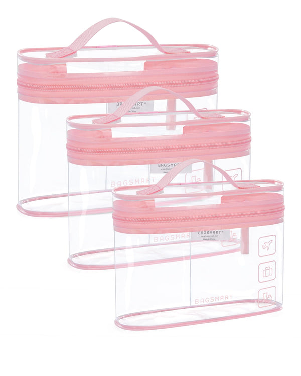 BAGSMART TSA Approved Toiletry Bag, 3 Pack Clear Makeup Cosmetic Bag Organizer, Quart Size Travel Bag for Toiletries, Carry-On Travel Accessories