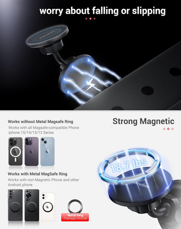 Gym Magnetic Phone Holder for Magsafe, Dual Magnetic Phone Mount Gym Phone Holder Magnet with Double Ball Head Locking Angle Compatible with