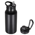 32 Oz Insulated Water Bottle with Straw Lid & Wide Mouth Lids, Stainless Steel Sports Water Bottles, Double Walled Vacuum, Leak Proof, Black