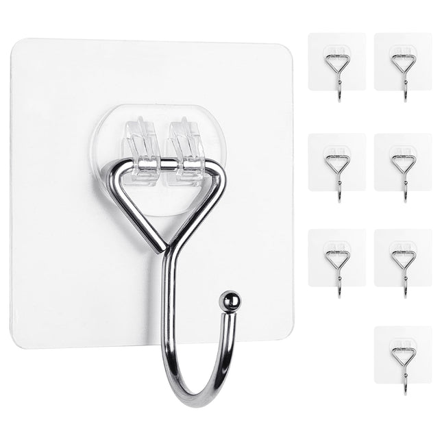 Meknow Large Adhesive Hooks Utility Hooks 8 Pack Waterproof and Rustproof Wall Hooks for Hanging Heavy Duty, Stainless S