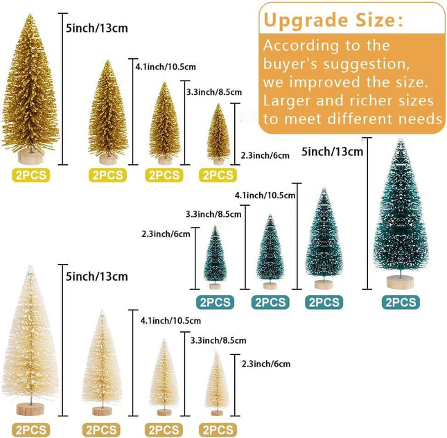Aerwo 24Pcs Mini Christmas Trees Bottle Brush Trees with Wood Base, Christmas Village Trees for Tabletop Christmas Decor
