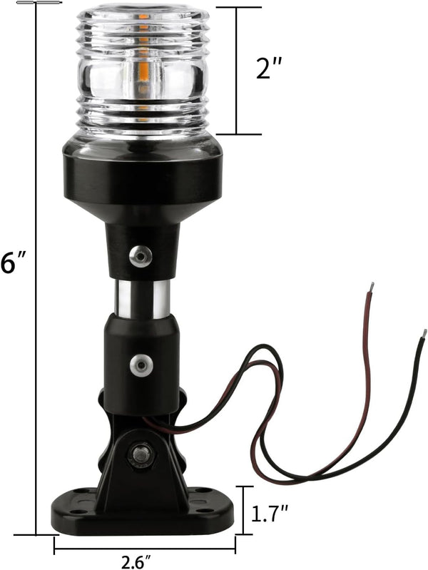 Boat Anchor Light, White LED Stern Light for Boat - 3 Nautical Mile Bimini Top - Pontoon - All round - 1224V, 6