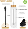 32 Oz Glass Water Bottles - 1 Liter Motivational Tumbler Water Bottle Time Marker - Borosilicate Glass Water Bottle with Silicone Sleeve and 2
