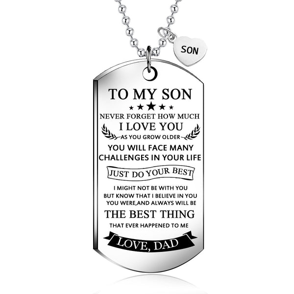 To My Son Dog Tag Necklace from Dad Best Wish to My Son Never Forget How.Love Dad Pendant Necklace,Inspirational Gifts for Son and Men Military