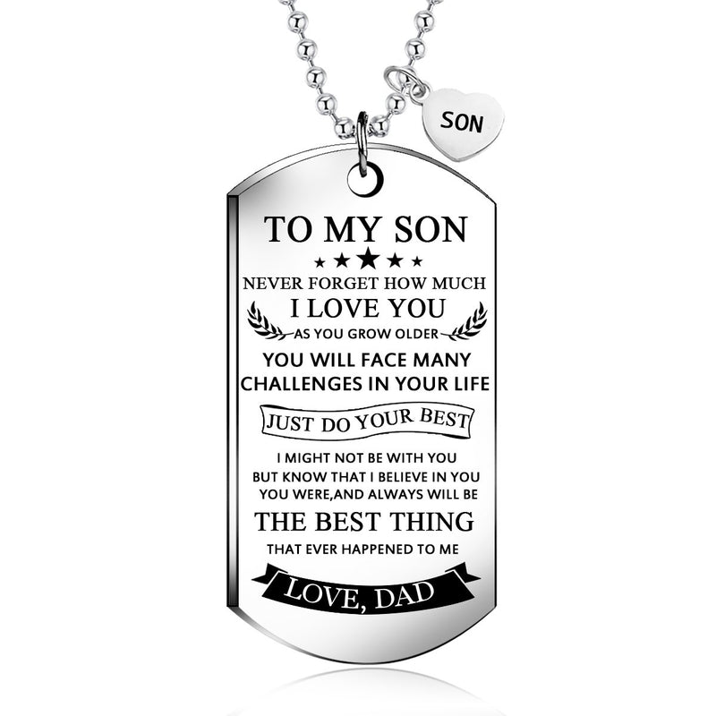 To My Son Dog Tag Necklace from Dad Best Wish to My Son Never Forget How.Love Dad Pendant Necklace,Inspirational Gifts for Son and Men Military