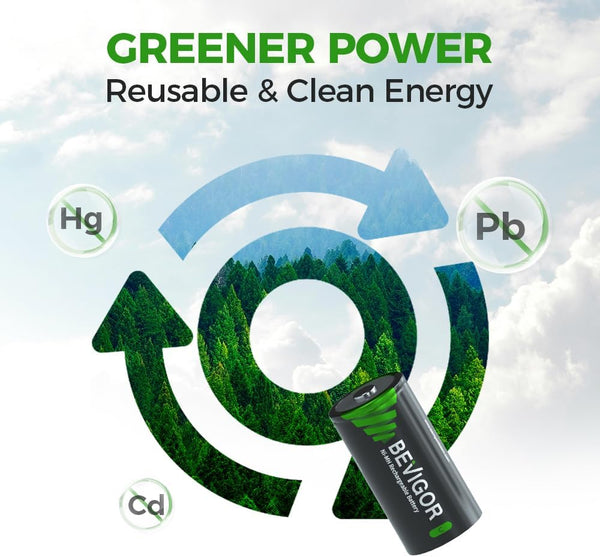 BEVIGOR Rechargeable C Batteries, 5000Mah 1.2V Nimh Precharged C Cell Batteries,Low Self Discharge Recharge up to 1300X Times,4 Pack for