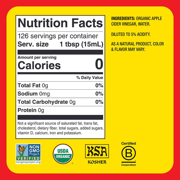 Bragg Organic Apple Cider Vinegar with the Mother - 64 Fl Oz - Raw and Unfiltered