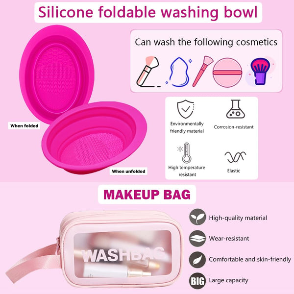 33PCS Makeup Foundation Brushes Tool Set with Sponges, Eyelash Curlers, Powder Puffs, Silicone Washing Bowls, Eye Aids, Nano Spray Bottles,